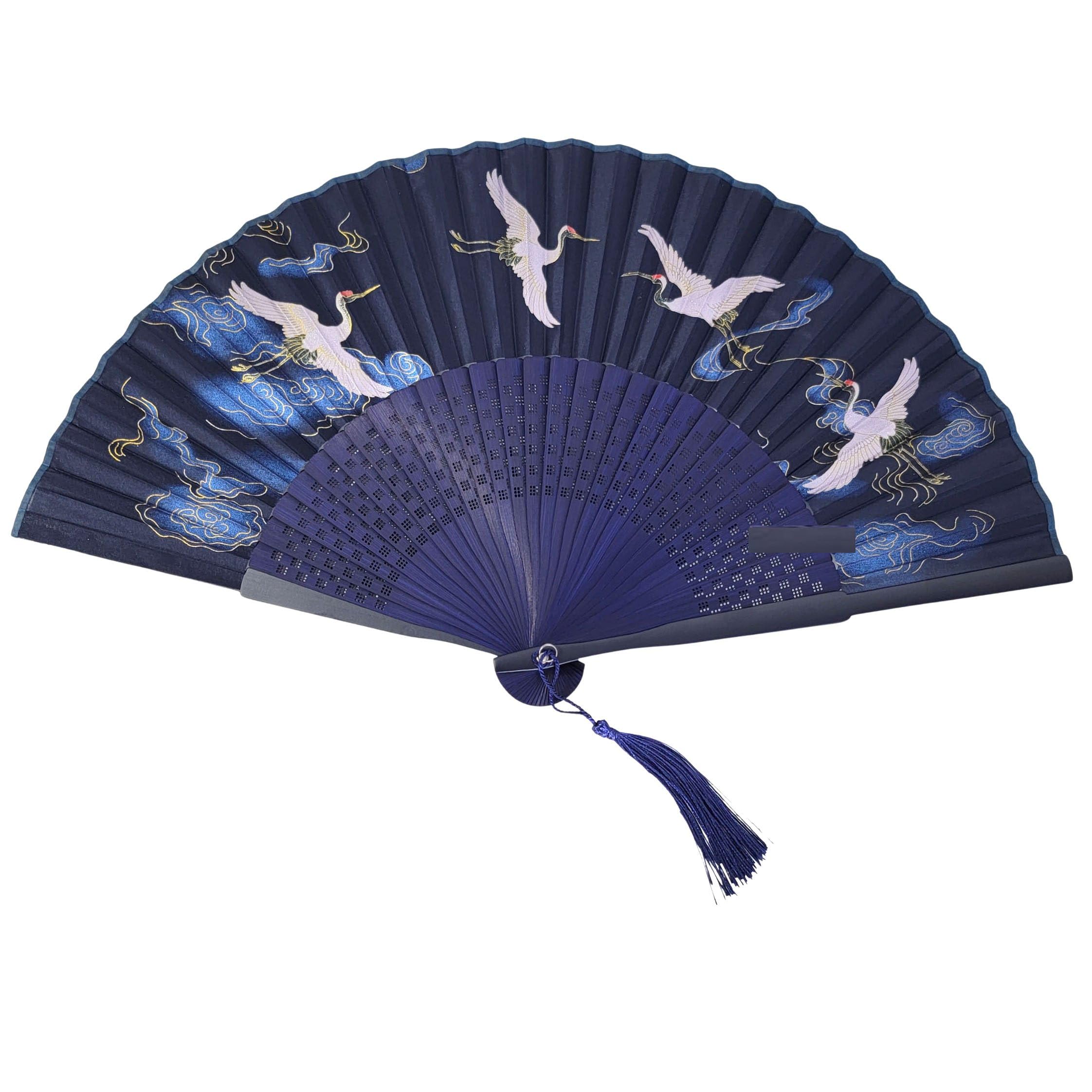 GFM® Bamboo Silk Handheld Folding Japanese Chinese Hand Fan for Summer, Wedding, Party Favour (MR-E) (F10-Japanese-Flying Cranes)(FLSLK-F10-18) — image 1