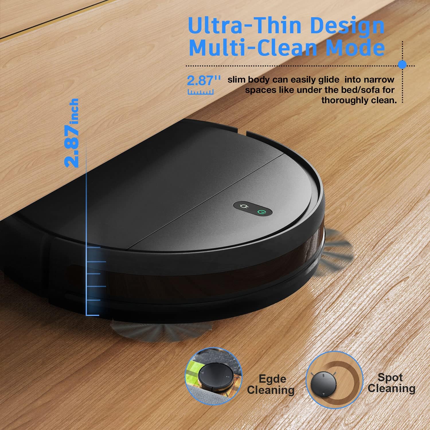 MAMNV Robot Vacuum with ultra-thin design cleaning under furniture