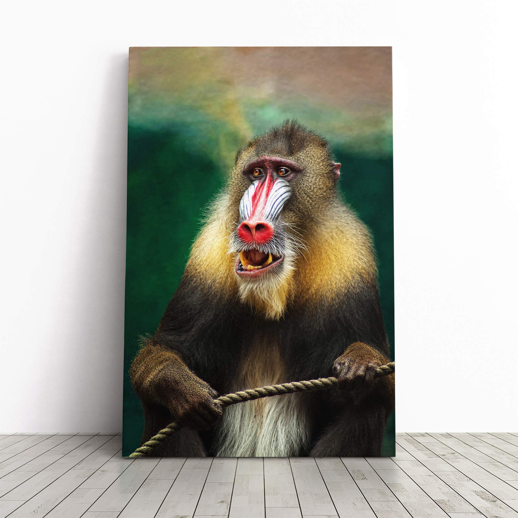 Mandrill Baboon Monkey Canvas Print | Gallery Wrapped 30mm Frame Wall Art | 24x16 inches | Ready to Hang | Modern Animals Picture | Living Room Bedroom Lounge Office