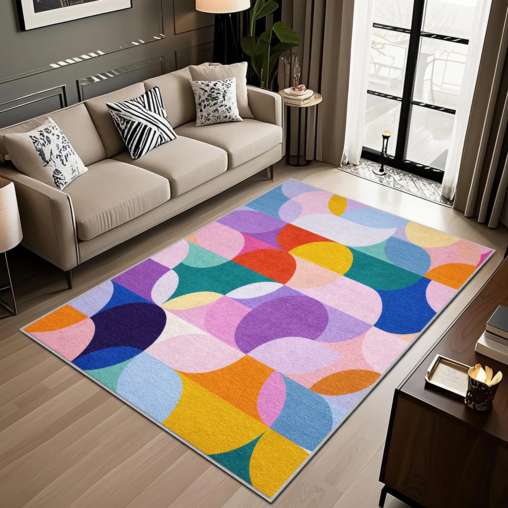 Générique Lune Soleil Tapis Salon 240x340 - Motif Vague désert Bohème Tapis à Poils Courts Doux Antidérapant Grand - Lavable en Machine - pour Chambre à Coucher Cuisine Salle à Manger G9m24j90