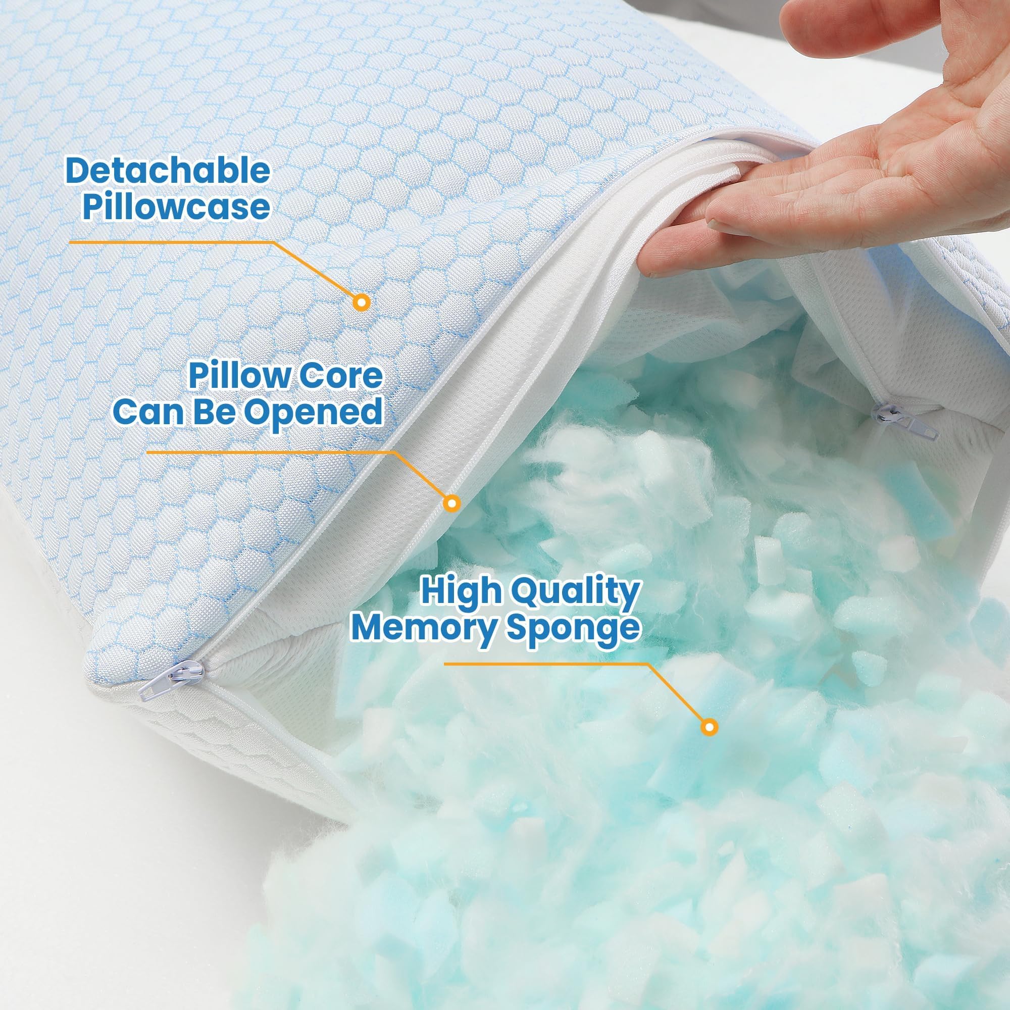 UNIKOME Cuscino di raffreddamento 40x80CM, cuscino in memory foam a doppia faccia, cuscino di raffreddamento freddo/caldo rimovibile, blu per estate/autunno, bianco per inverno/primavera, Oeko-Tex
