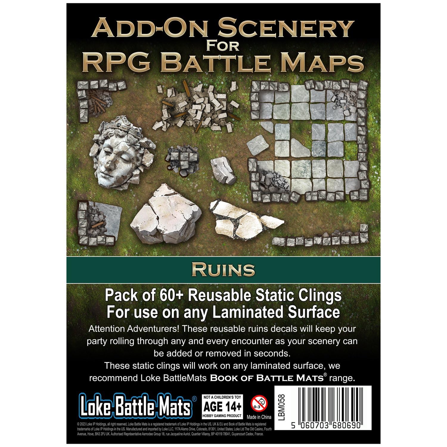 Add On Scenery for RPG Maps - Ruins by Loke - 60+ Reusable Stickers - Customizable Terrain for Laminated RPG Maps - Create Ruined Landscapes with
