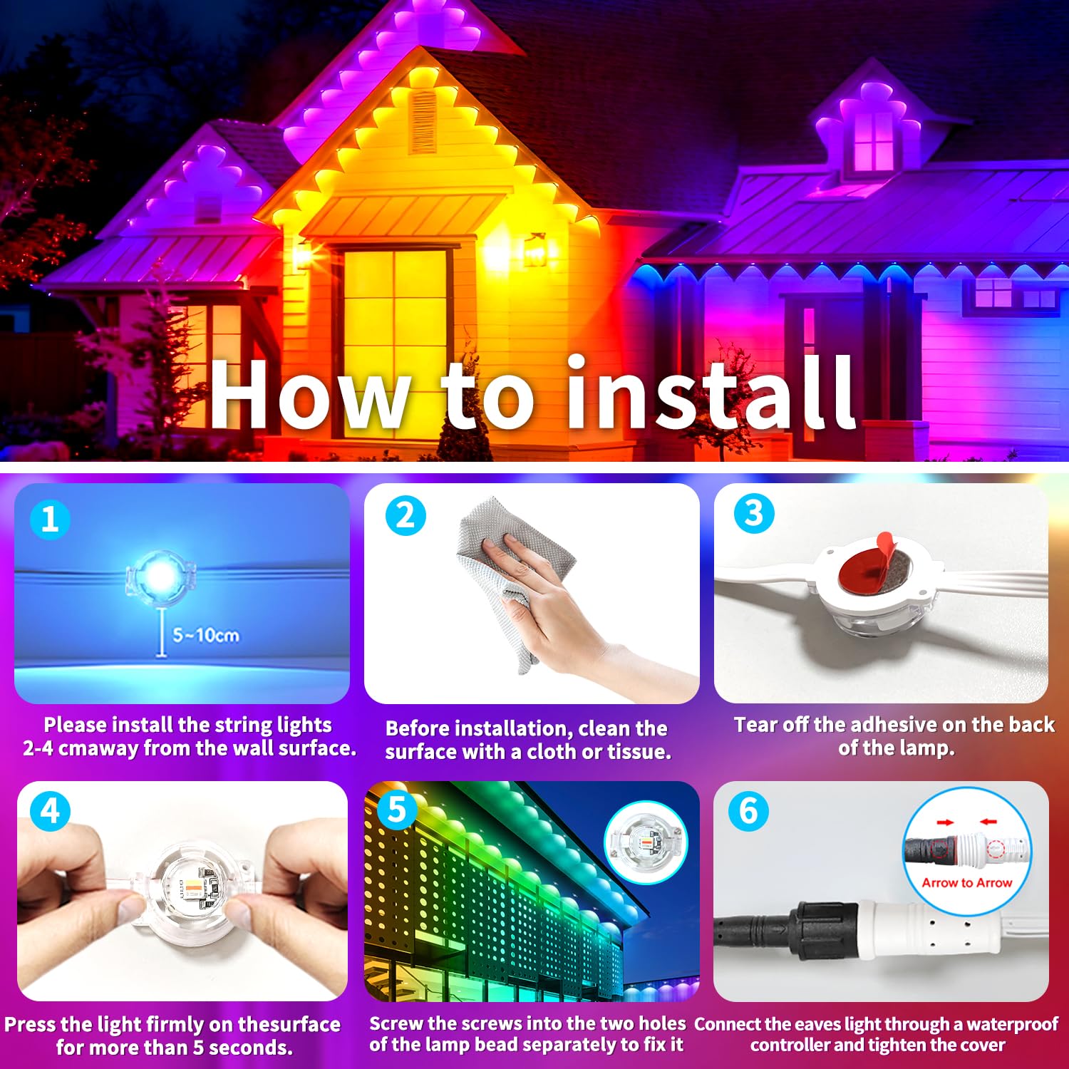 Yocrostar Dauerhafte Lichter für den Außenbereich, 30 m, RGB Traufe, Szenenmodus, IP68, wasserdicht, Außenbeleuchtung, Dekoration für Garten, Haus, Party