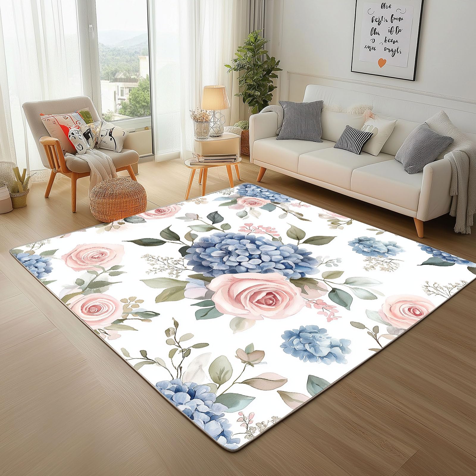 Tapis antidérapant pour cuisine et salon lavable style floral