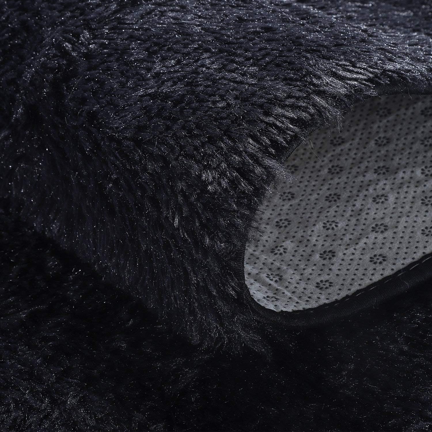 junovo Ultra Soft Washable Shaggy Rug - Non-Slip Oval Carpet for Nursery, Kids Bedroom & Home Decor (2.6x5.3ft Black) | Plush Fluffy Floor Mat for Cozy Living Spaces