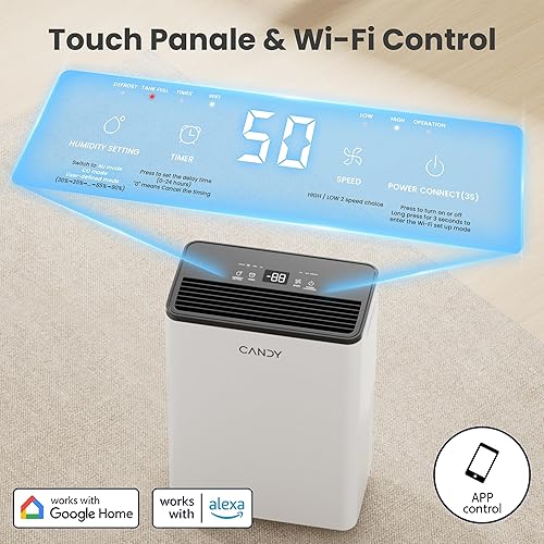 Miniatura 3 de Candy Deshumidificadores de 2000 pies cuadrados para el hogar, deshumidificador portátil de 34 pintas con modo continuoautomático, tanque de 0.66