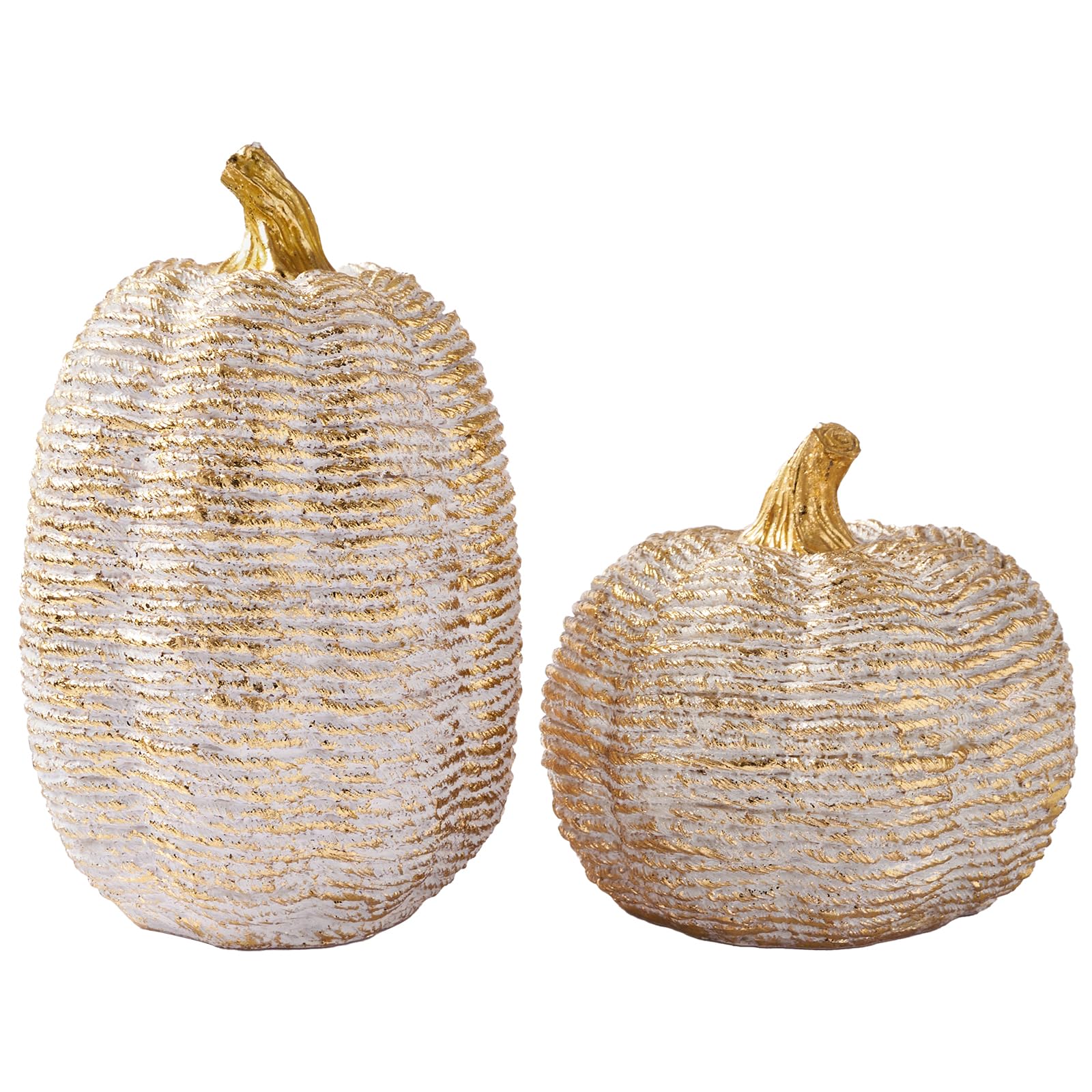 DN DECONATION Autumn Pumpkin Table Decoration - Set of 2 White Pumpkins with Gold Accents Made of Resin - Gold Rattan Autumn Decoration Pumpkin for Thanksgiving Halloween Harvest Festival Indoor — image 1
