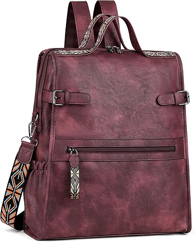 Miniatura 13 de FADEON Mochila de Cuero para Portátil para Mujeres, Mochila de Computadora de Viaje de Trabajo de Diseñador para Damas con Compartimento para 1