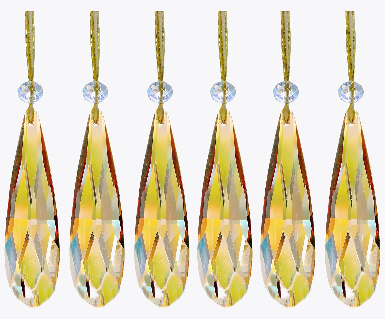 Crystal Glass Christmas Ornaments, 6Pcs Teardrop Prism Hanging Crystals for Christmas Tree,Centerpieces,Wedding,Party Decor (Multicolor)