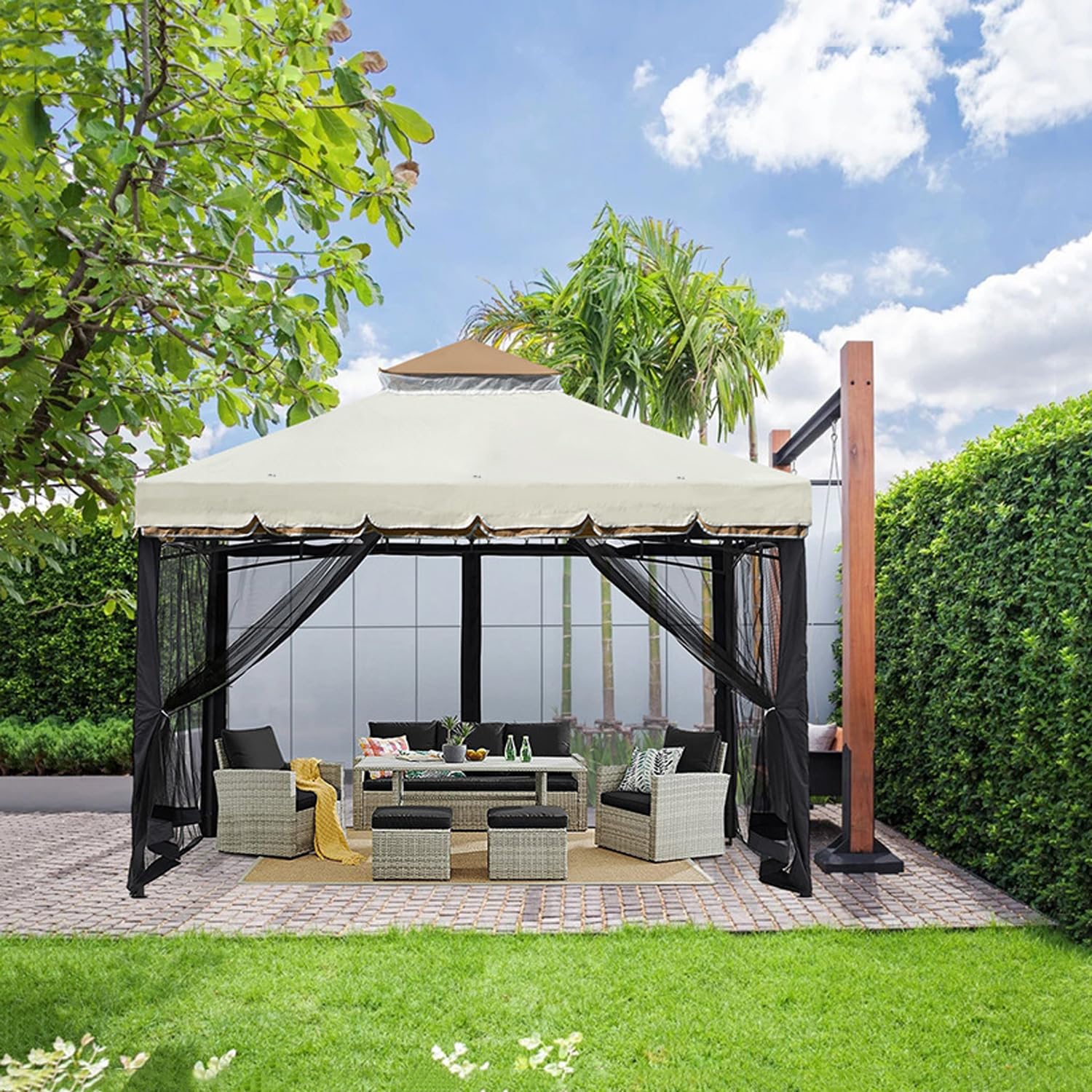 Moustiquaire de rechange universelle pour tonnelle d'extérieur - 4 panneaux - Pour jardin et terrasse - Protection contre les insectes - Noir - 305 x 365 x 220 cm