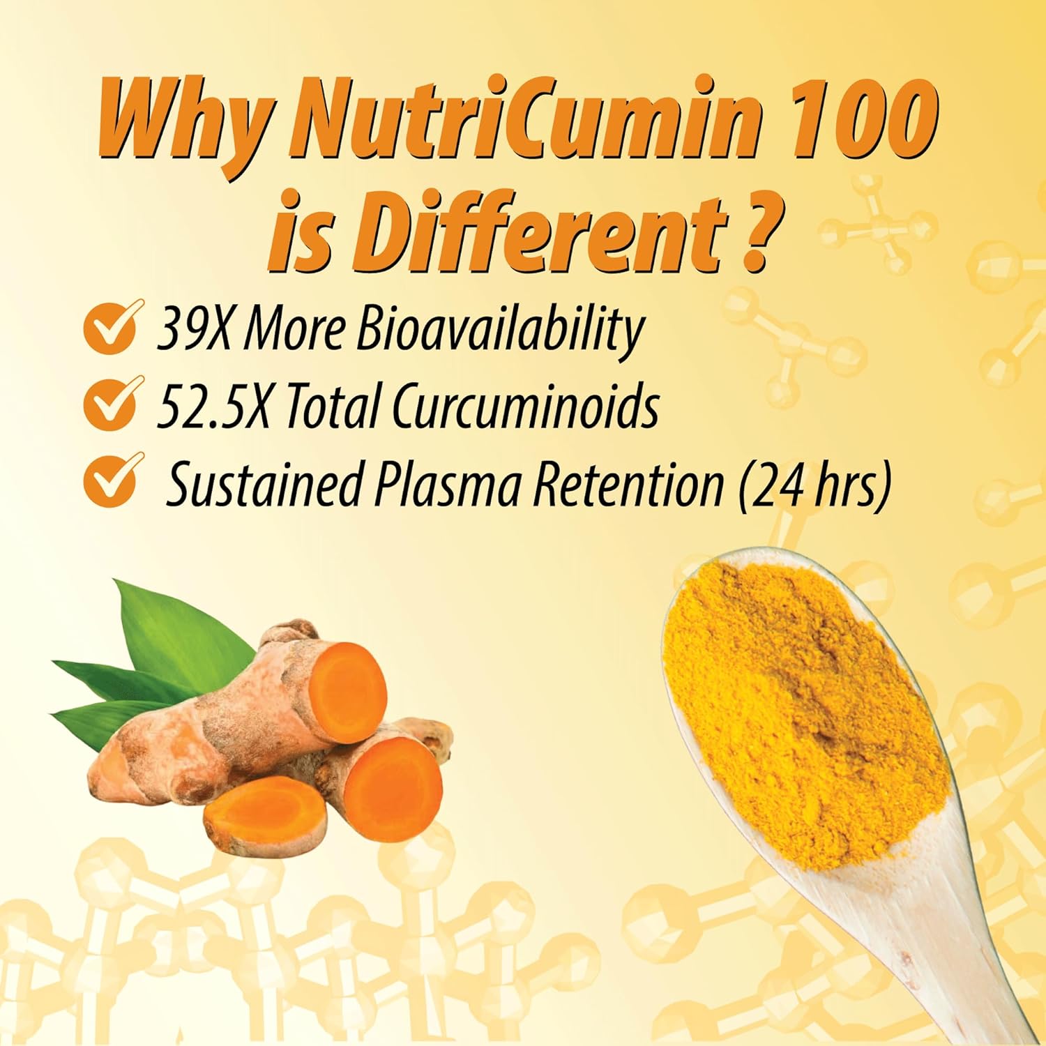 High Absorption Turmeric Curcumin Supplement –39X Enhanced bioavailability – 100% Turmeric Matrix – Vegan, Non-GMO, – 500mg – 30 NutriCumin 100 Capsules - Image 3