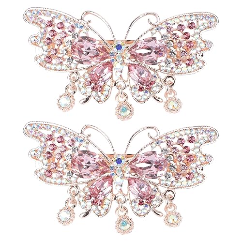 Beaupretty 2 pinzas para el pelo de mariposa de cristal rosa, pasador de pelo con diamantes de imitación, decoración elegante, joyería elegante,