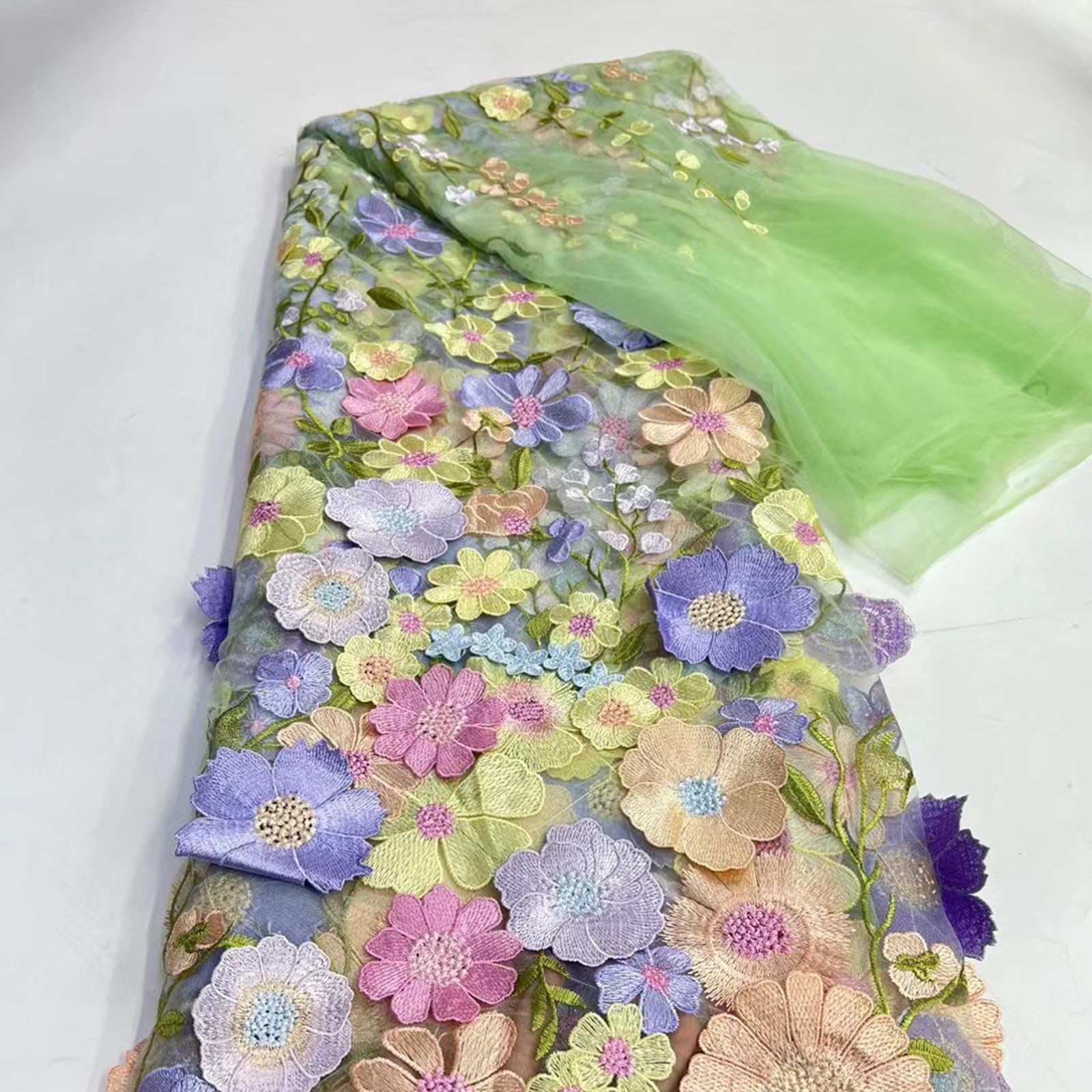 BBTISG 3D Embroidered Flowers Lace Fabric, 130 * 91cm Vintage Lace Fabric Embroidery Applique Ribbons for DIY Wedding Dress Craft Home Decor (S)