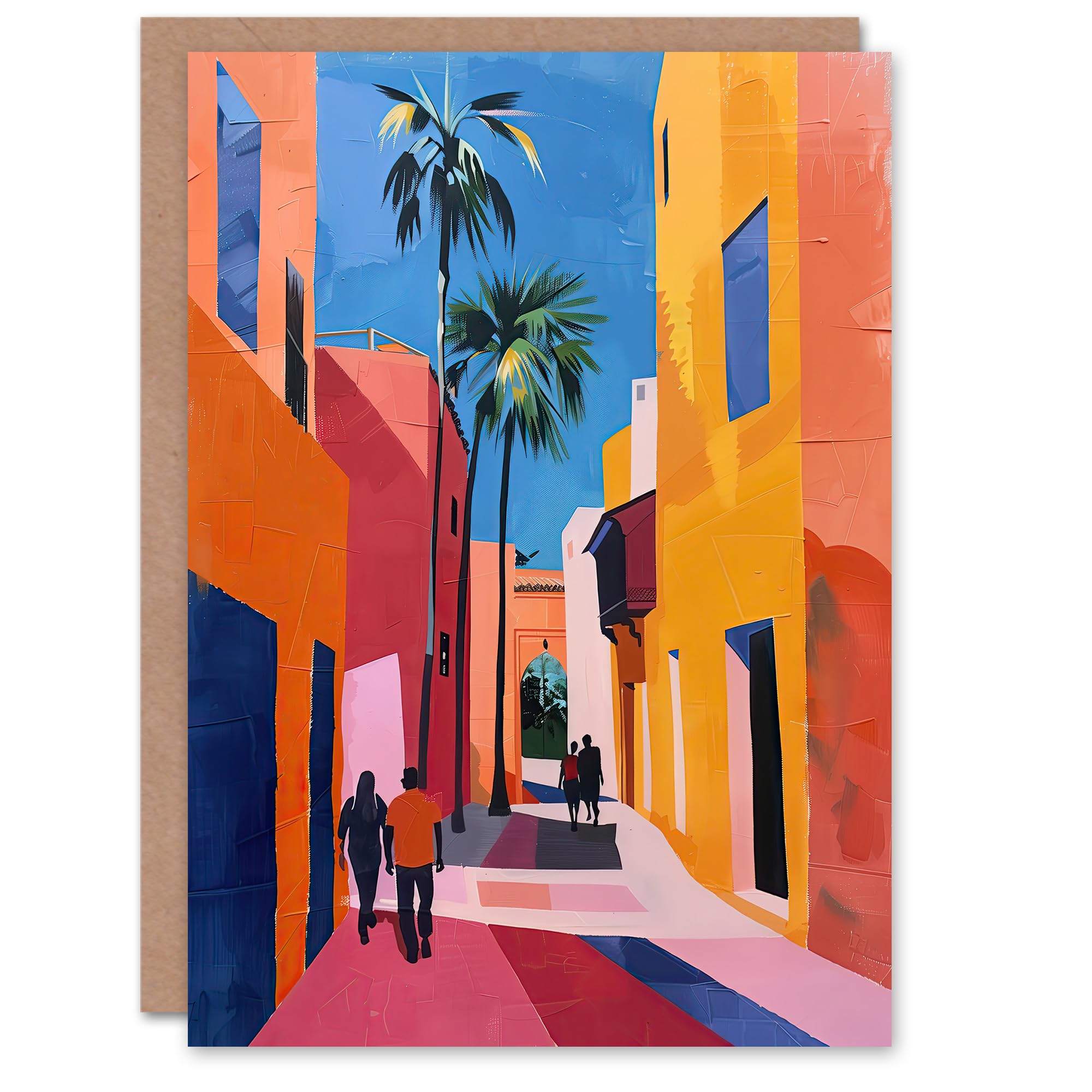 Artery8 Greeting Card Vibrant Casablanca Street African Architecture Blank For Him Or Her Art Birthday Card