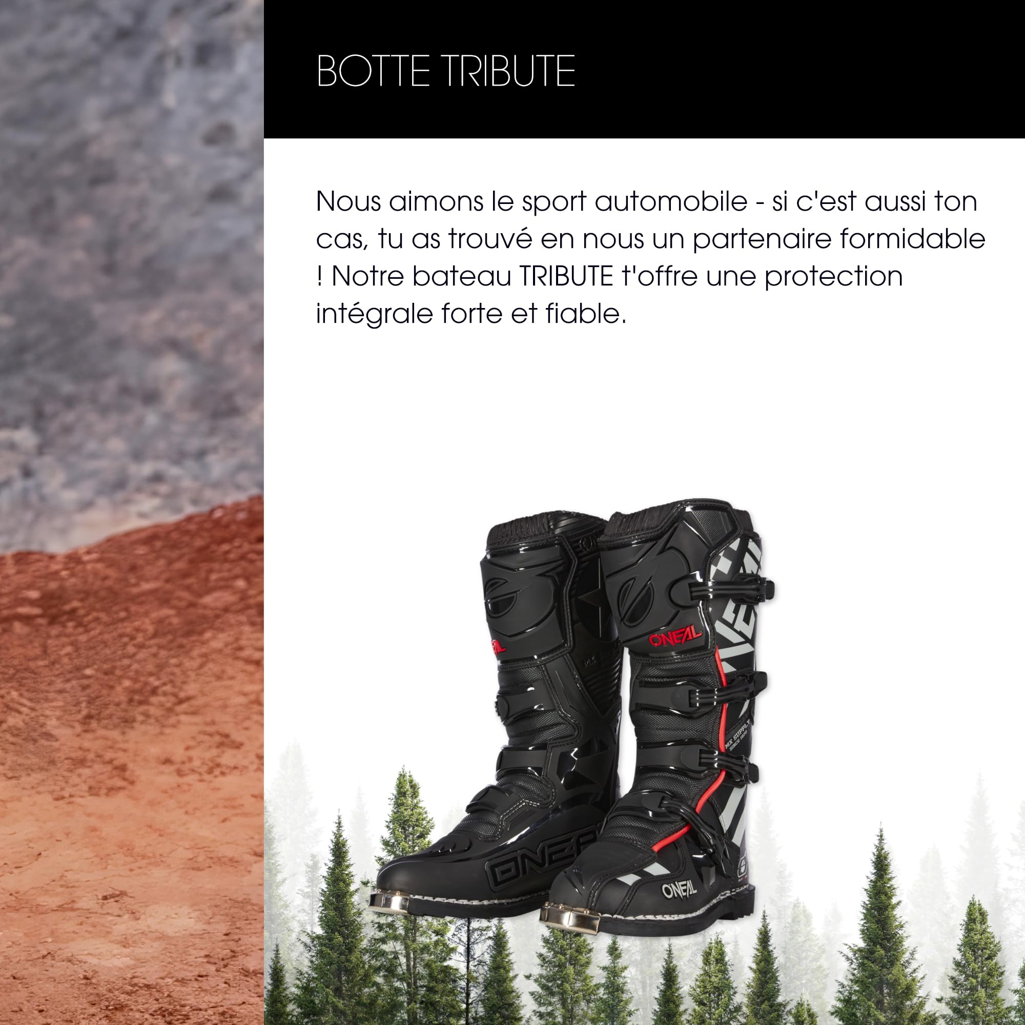 O'NEAL | Bottes de motocross | MX Enduro | Protection de la semelle en métal, boucles de fermeture facilement réglables | TRIBUTE Boot SQUADRON V.21 | Adulte | Noir/Gris | Taille 48/14