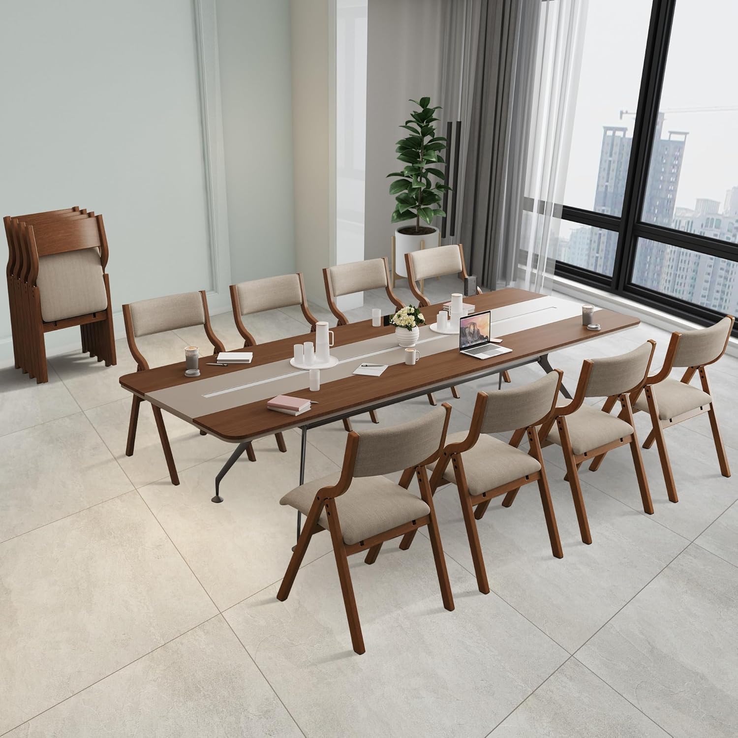 Ball & Cast Folding Dining Chairs Set of 2,Portable Kitchen Chairs with Padded Cushions,Ergonomical Design,Foldable Wood Dining Chairs for Dining Room,Restaurant,Kitchen,Office,Indoor,Taupe+Walnut