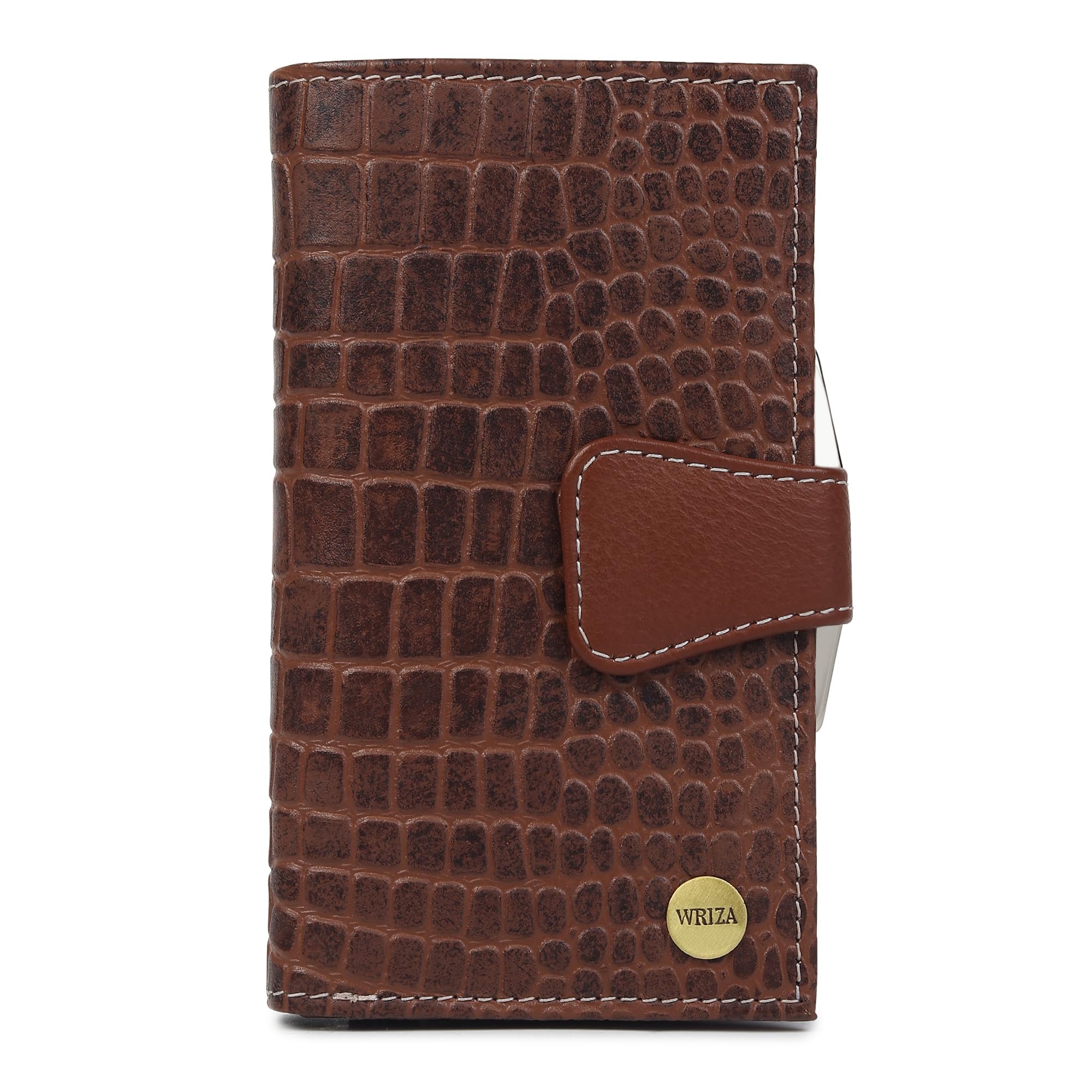 Genuine Leather Clutch for Women | Croco Pattern Leather Wallet with 7 Card Slots & 3 Compartments | Slim Travel Purse for Women (Brown)-image-24