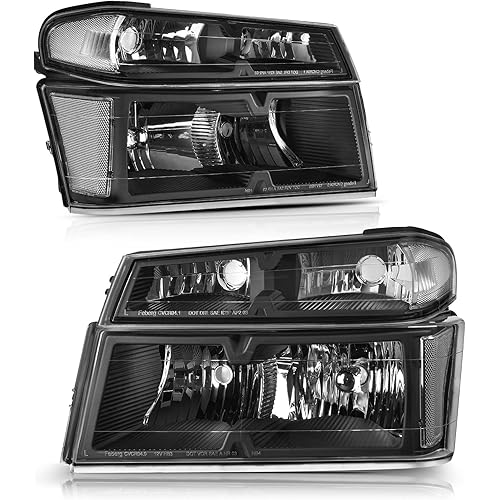 DWVO Headlight Assembly Compatible with 2004-2012 Chevy Colorado/GMC Canyon Black Housing Clear Reflector Replacement Headlamps with Bumper Lights Driver and Passenger Side