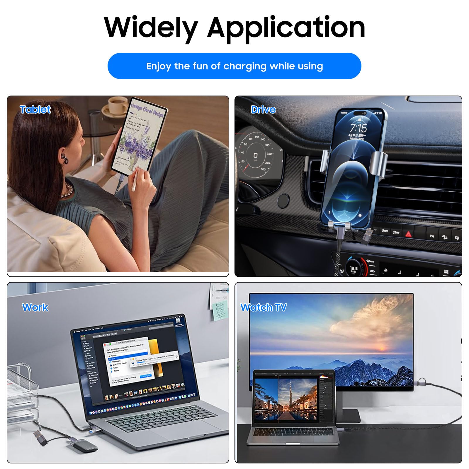 Cavo dati USB C a C, cavo di ricarica rapida da 240 W, supporto trasmissione 10 Gbps, 4K a 60 Hz, cavo di ricarica 2 in 1 da USB-A/C a tipo C, compatibile con Samsung Galaxy S21 S10 S9, MacBook Pro (2