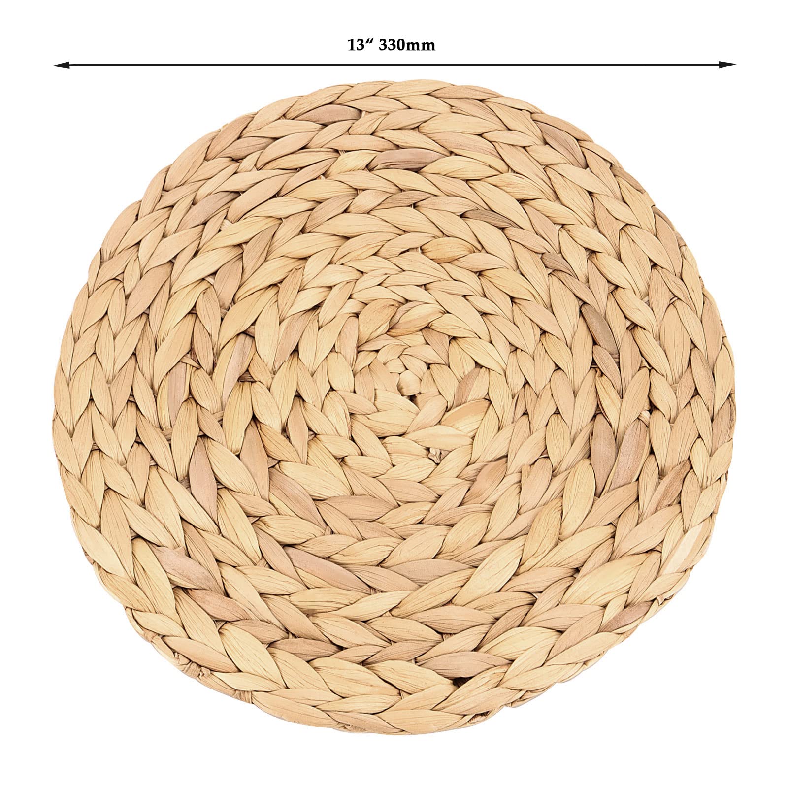JAPCHET 6 Stück Runde Tischsets Aus Wasserhyazinthe – Geflochten, Natürliches Rattan, 33 Cm Durchmesser, Für Esstisch & Deko