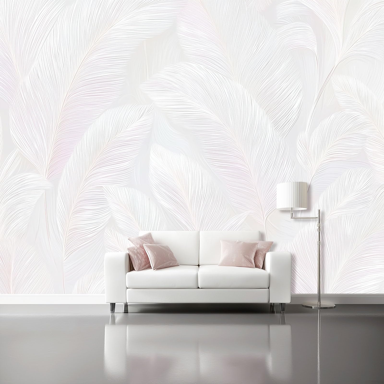 Mural de pared de plumas rosas en gran formato 350x256 cm para crear un ambiente elegante