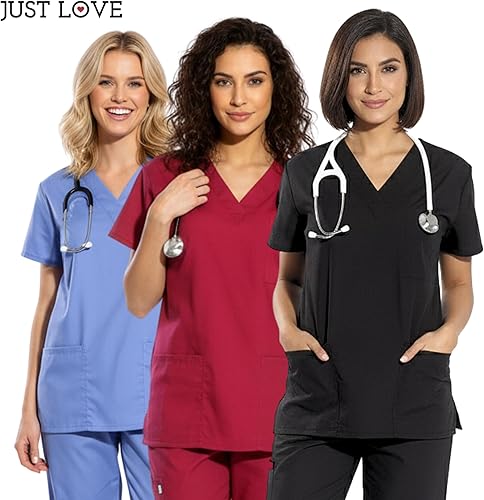 Miniatura 3 de Just Love Juego de uniforme médico para mujer de seis bolsillos con cuello en V y pantalón cargo