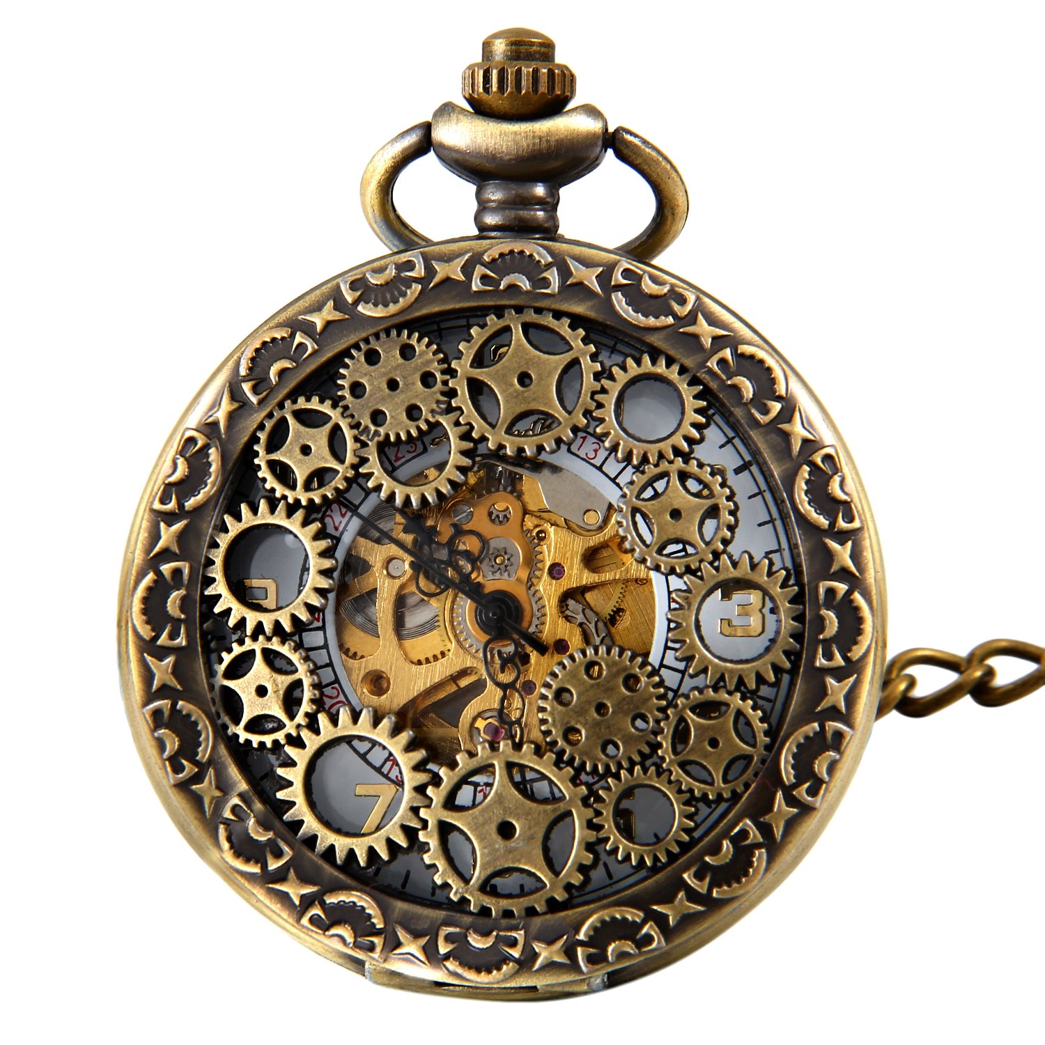 JewelryWe Montre à Gousset Homme Mécanique Automatique,Montres de Poche à Quartz Vintage Bronze,Montre Gousset Steampunk Homme Rétro avec Engrenage Mécanique pour Déguisement et Costume,1 ATM Etanche
