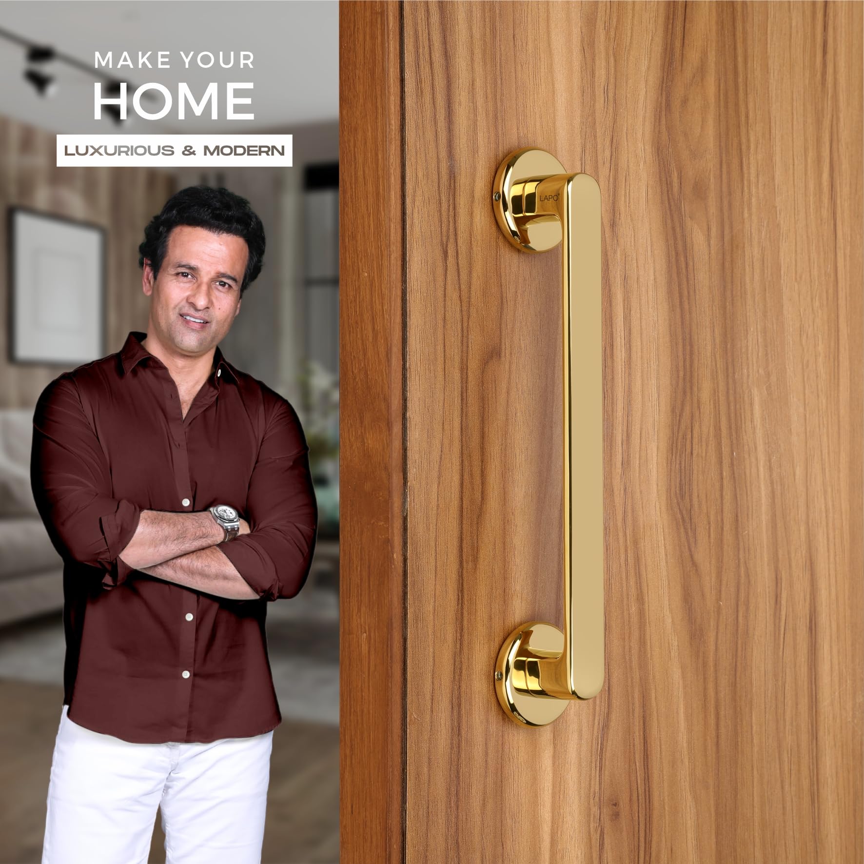 LAPO Classic Pull Bar Handle for Main Entrance | 8Inch Gold Pull Handle with 200mm Hole Center| Ideal for Home & Hotel Doors | Fits 30 to 100mm Wooden Door | 3Yrs Warranty| Easy Fixing Screw | 1Piece — Amazon image 2