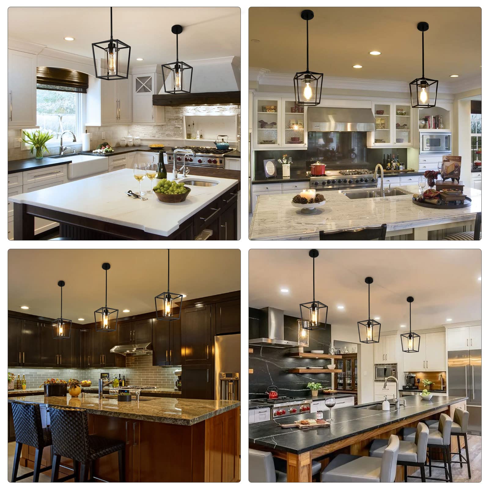 Black Pendant Light Fixture 1-Light Farmhouse Lantern Pendant Light Iron Cage Hanging Light with Clear Glass Shade for Kitchen Island Entryway Dining Room Hallway Porch