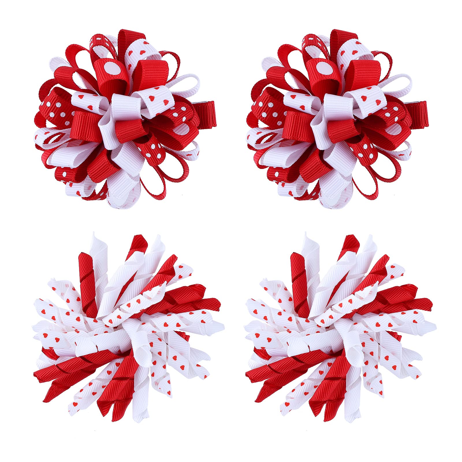Valentines Korker Hair Bows 3'' Toddler Baby Girls Curly Corker Bow Alligator Clips Red Heart Grosgrain Ribbon Fireworks Flowerball Accessories Kids
