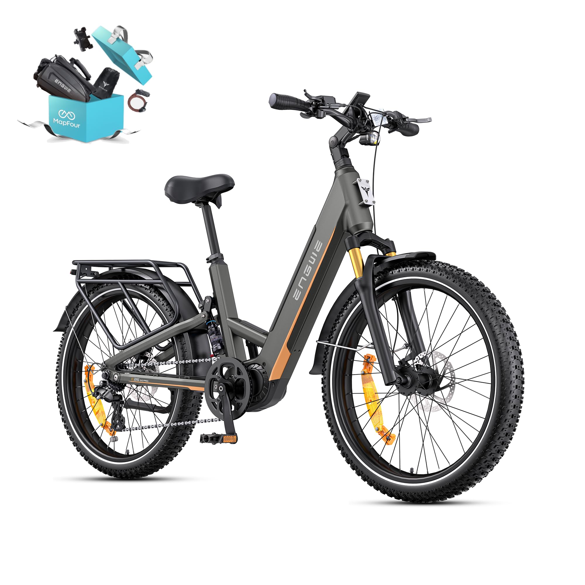 ENGWE E26 3.0 PRO Bici Elettrica Mid-Drive da 100 Nm | Uomo e Donna, Sospensioni integrali e sistema di Sospensioni a 4 Bracci, IOT e App, Ricarica in 4 ore, 48 V 15 Ah, 135 km