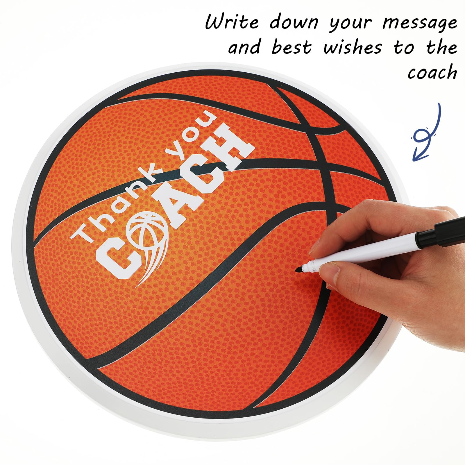 24 cm rundes orangefarbenes Basketball-Schild mit Aufschrift "Thanks Coach", signierbar, für Trainer, Ornament, Teamspieler-Zubehör, Unterschriften, Schild-Zubehör