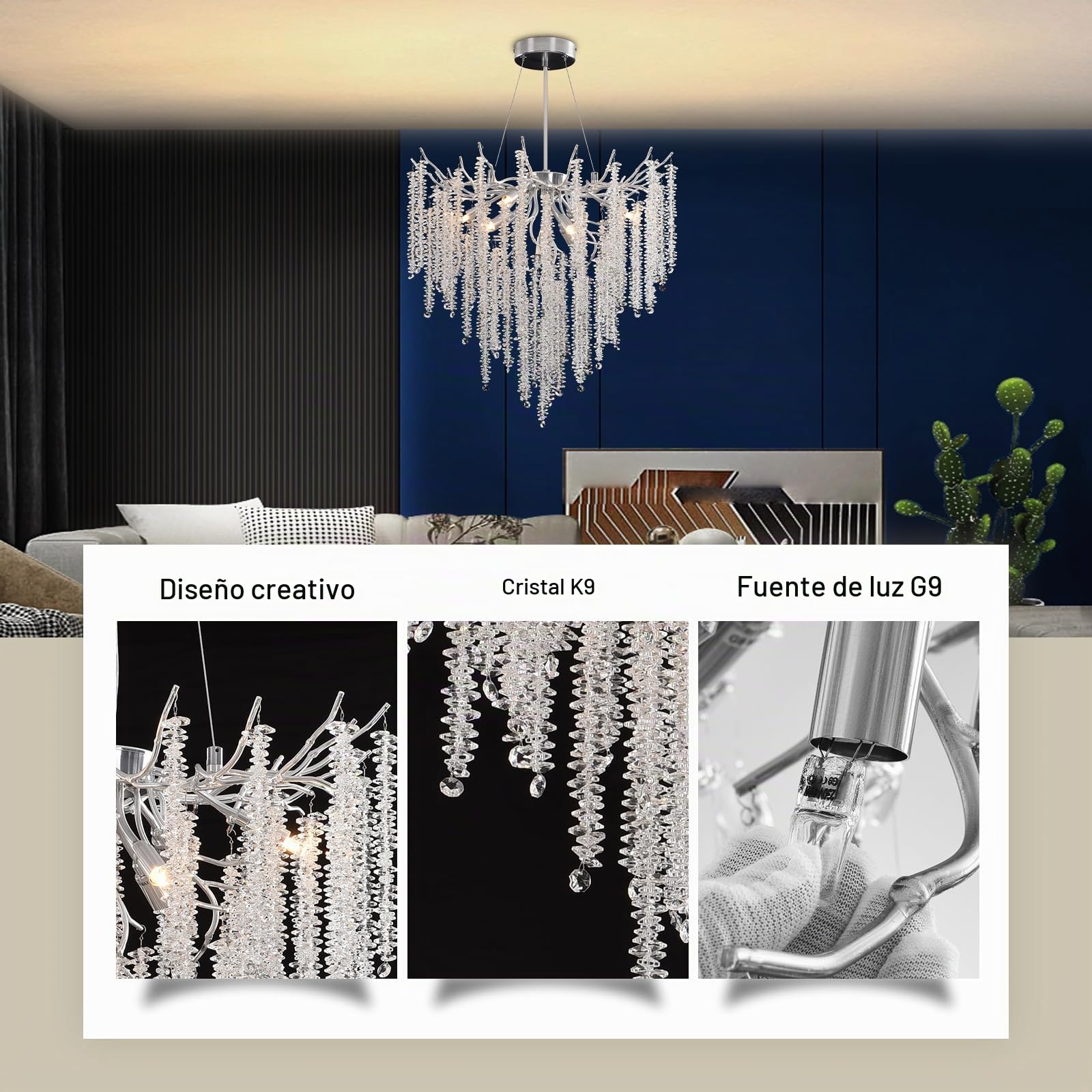 Lámpara de Araña Moderna de Cristal, Lámpara de araña de cristal con forma de rama de árbol para Comedor, Dormitorio, Sala de Estar