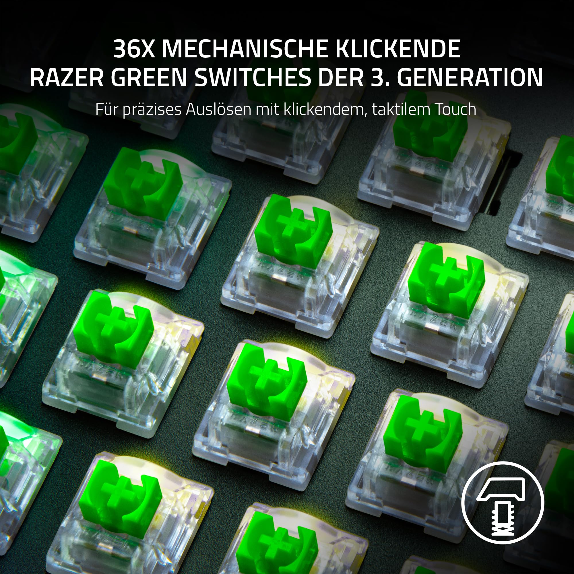 Razer Mechanical Switches Pack – Green Clicky Switch (3. Gen, Optimiert für Gaming, Transparentes Switch-Gehäuse mit LED-Linse, Lebensdauer von 100 Mil. Tastenanschlägen, 3-polige Anschlüsse)