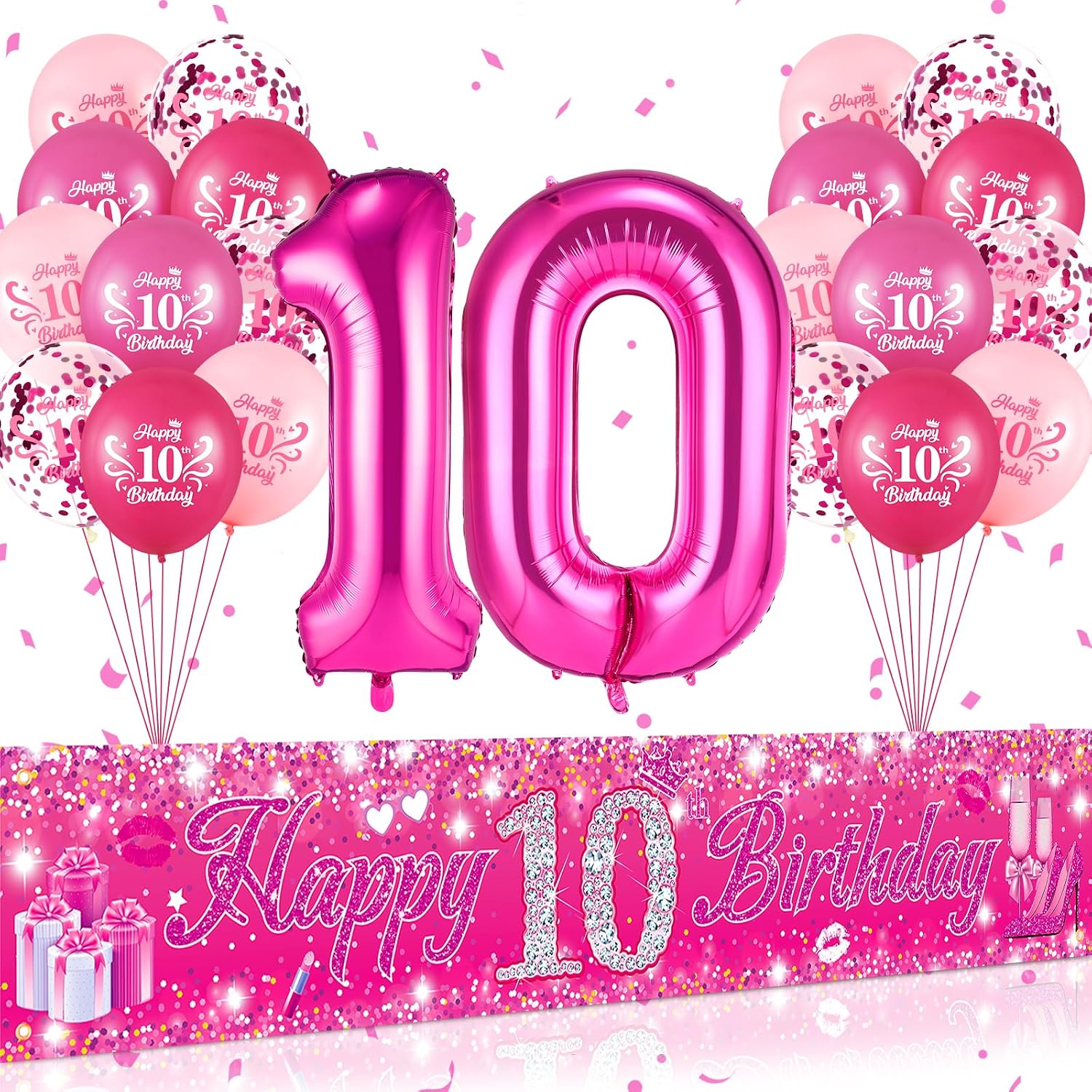 Amazon.com: Pink 10th Birthday Decorations for Girls Hot Pink Happy