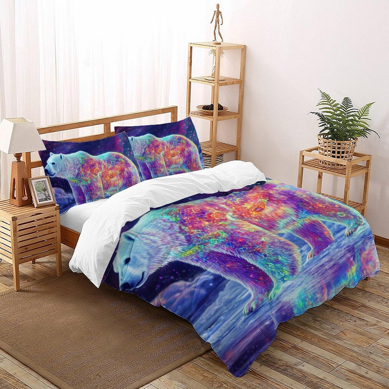 Housse de couette 220x240 ours polaires imprimé 3D microfine parure lit animaux king 2 taies