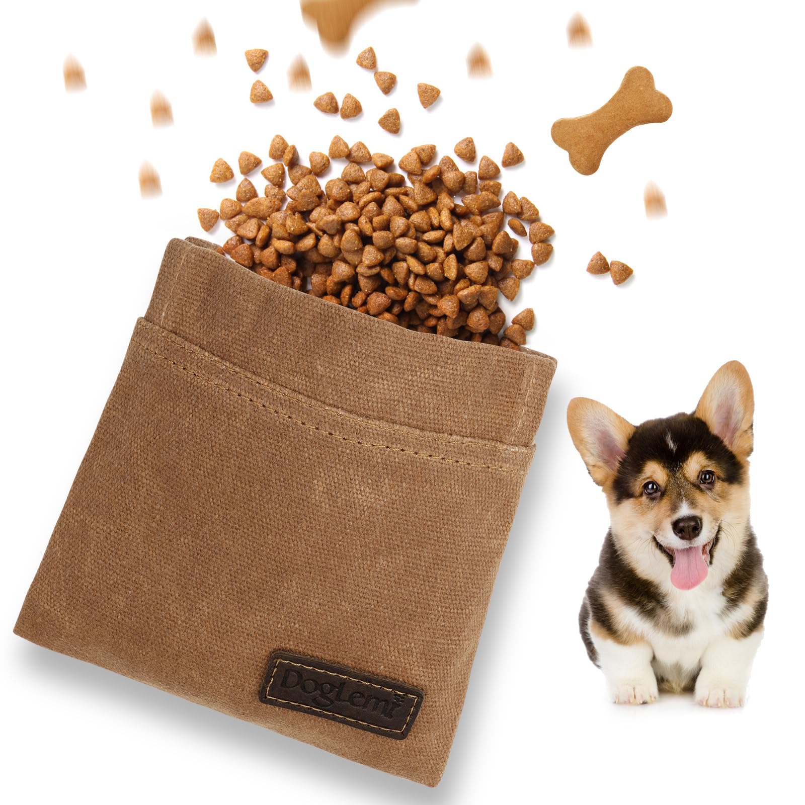 Borsa Addestramento Cane, Borsa Porta Snack per Animali Domestici, Porta Snack Cane, Sacchetto per Cani a Mani libere con moschettone, per addestramento di Cani (Marrone)