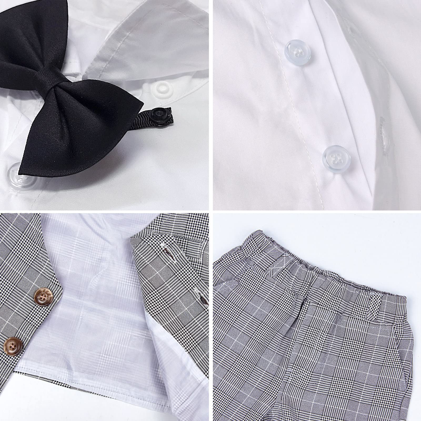 mintgreen Bebé Traje de 3 Piezas, Conjunto de Traje de Bautizo Camisa + Chaleco + Pantalones Cortos + Pajarita, 1-6 años