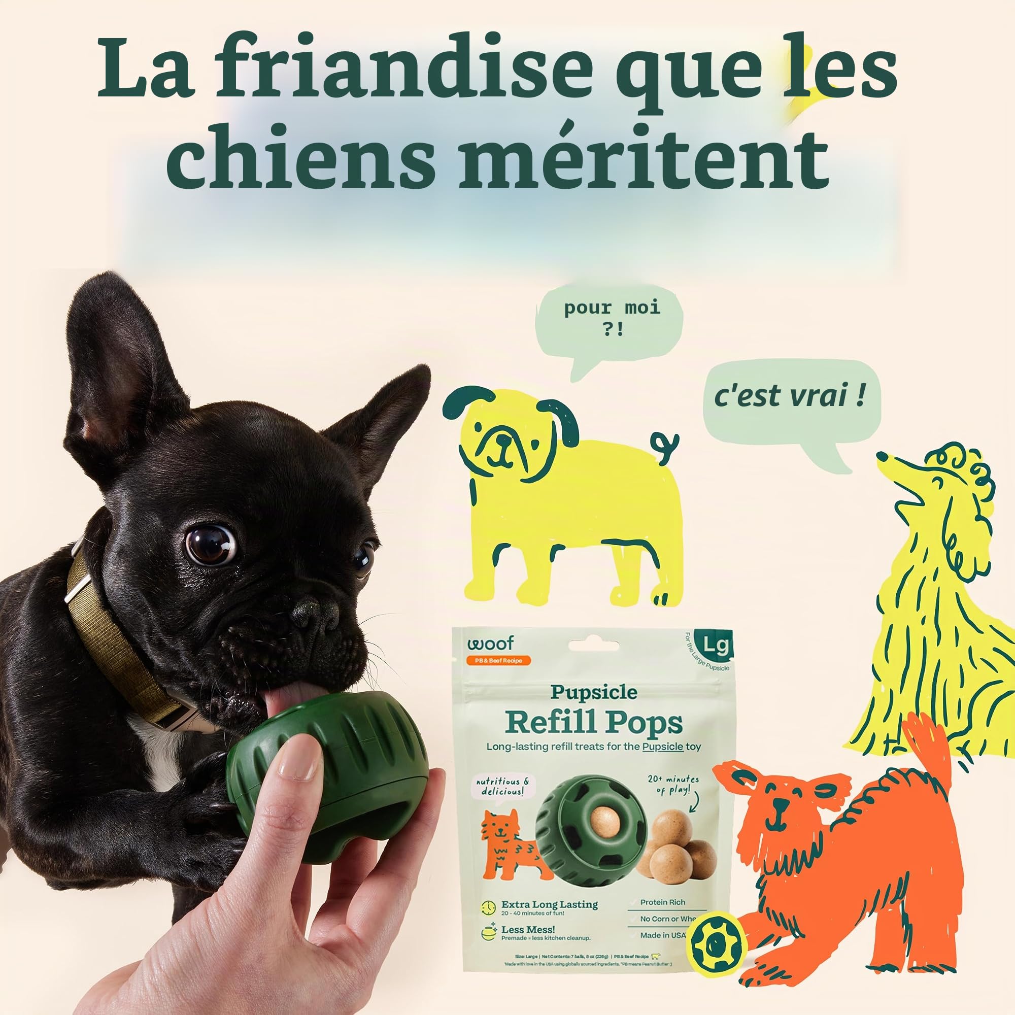 WOOF Pupsicle Pops, délicieuses friandises pour chiens de longue durée, recharges pour chiot, friandises de rechange préfabriquées pour chiens, ingrédients naturels, friandises pour animaux de