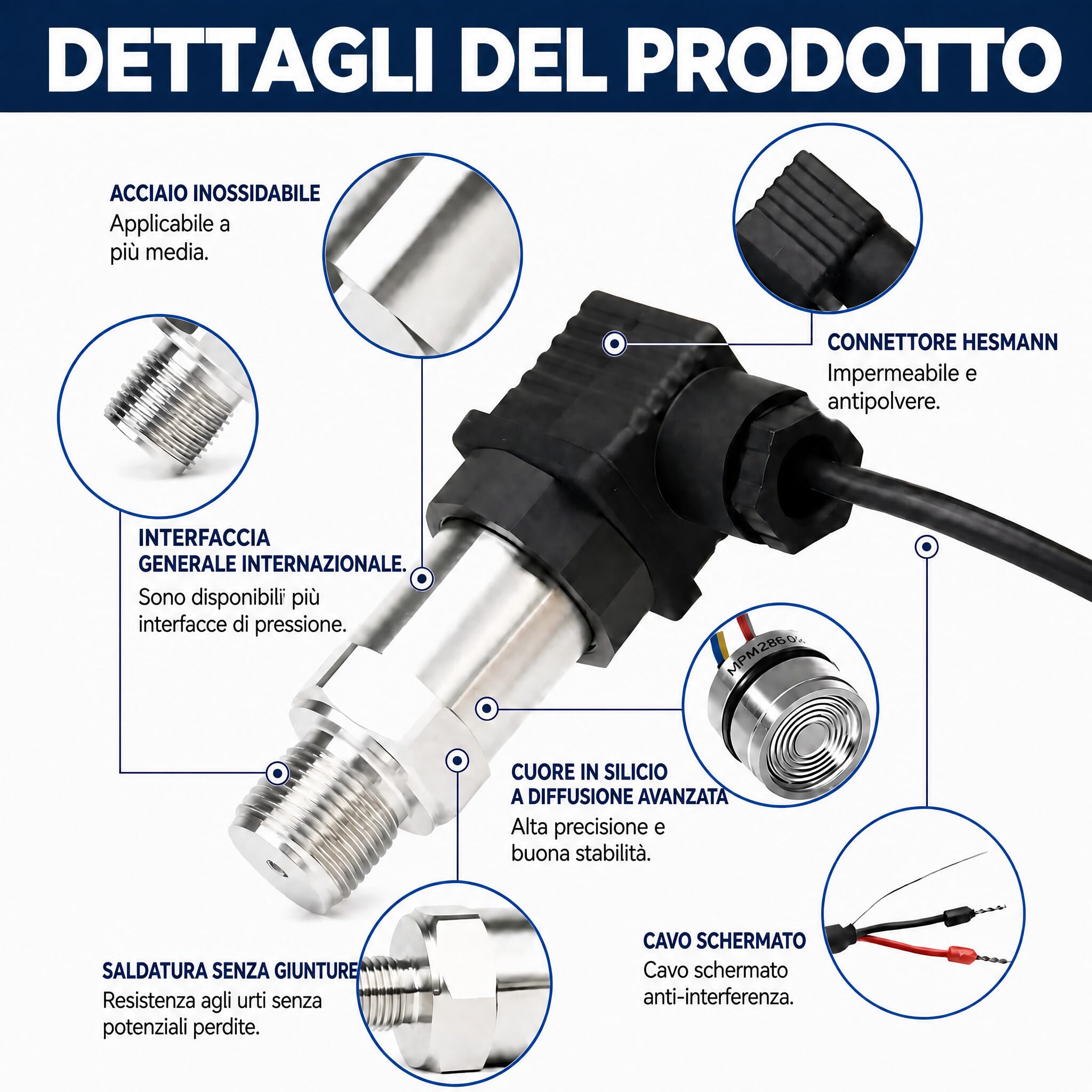 Trasduttore di Pressione Uscita 4-20ma, Sensore del Pressione G1 / 4" Filettatura in Acciaio Inossidabile, per Olio Combustibile Aria Acqua (0-1MPA)