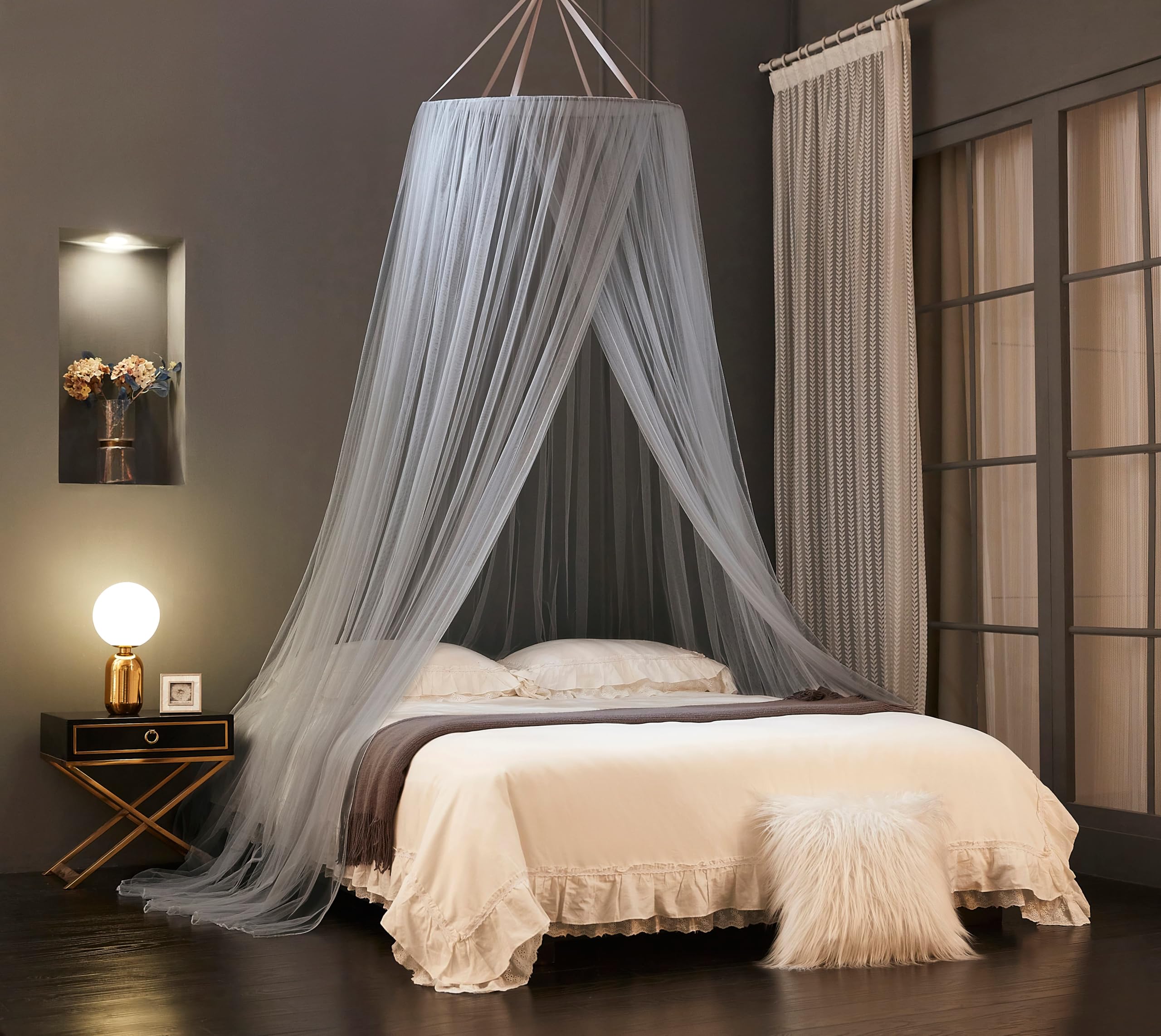 Moustiquaire pour lit Akiky ciel de lit suspendu gris romantique