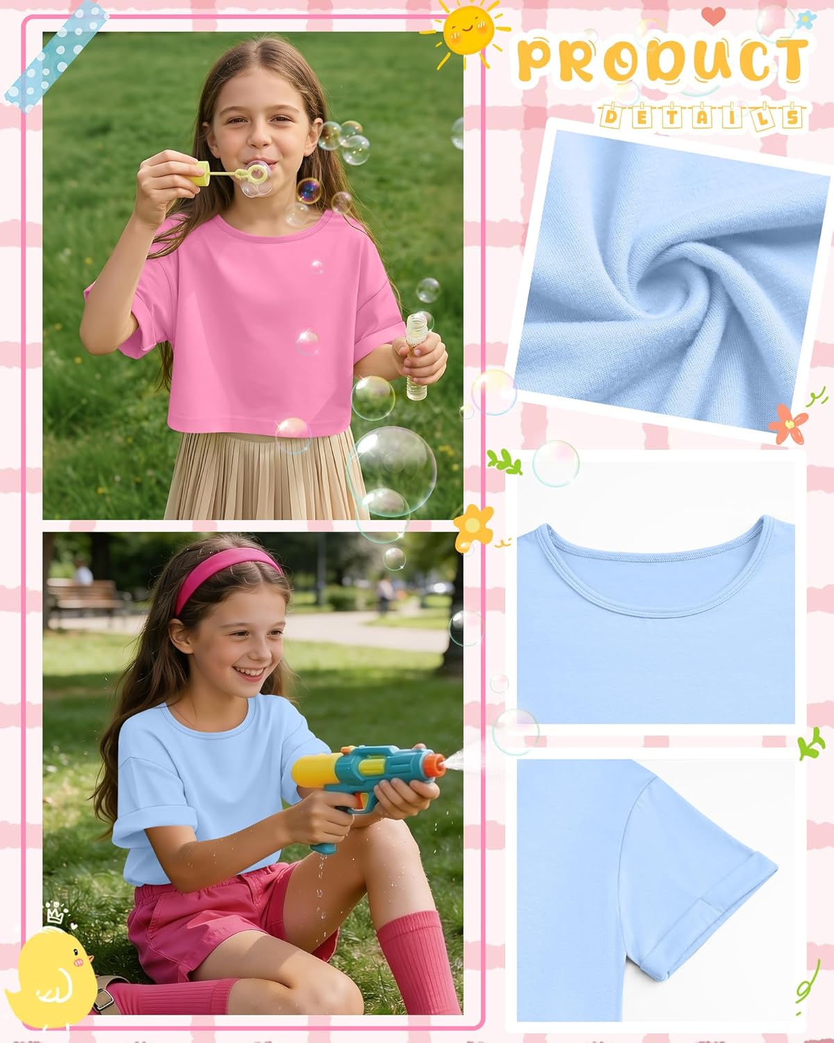 3 Pack Girl's Crop Tops Basic Short Sleeve T-Shirts Summer Oversized Crewneck Shirt Casual Loose Rolled Sleeve Tee - Image 5