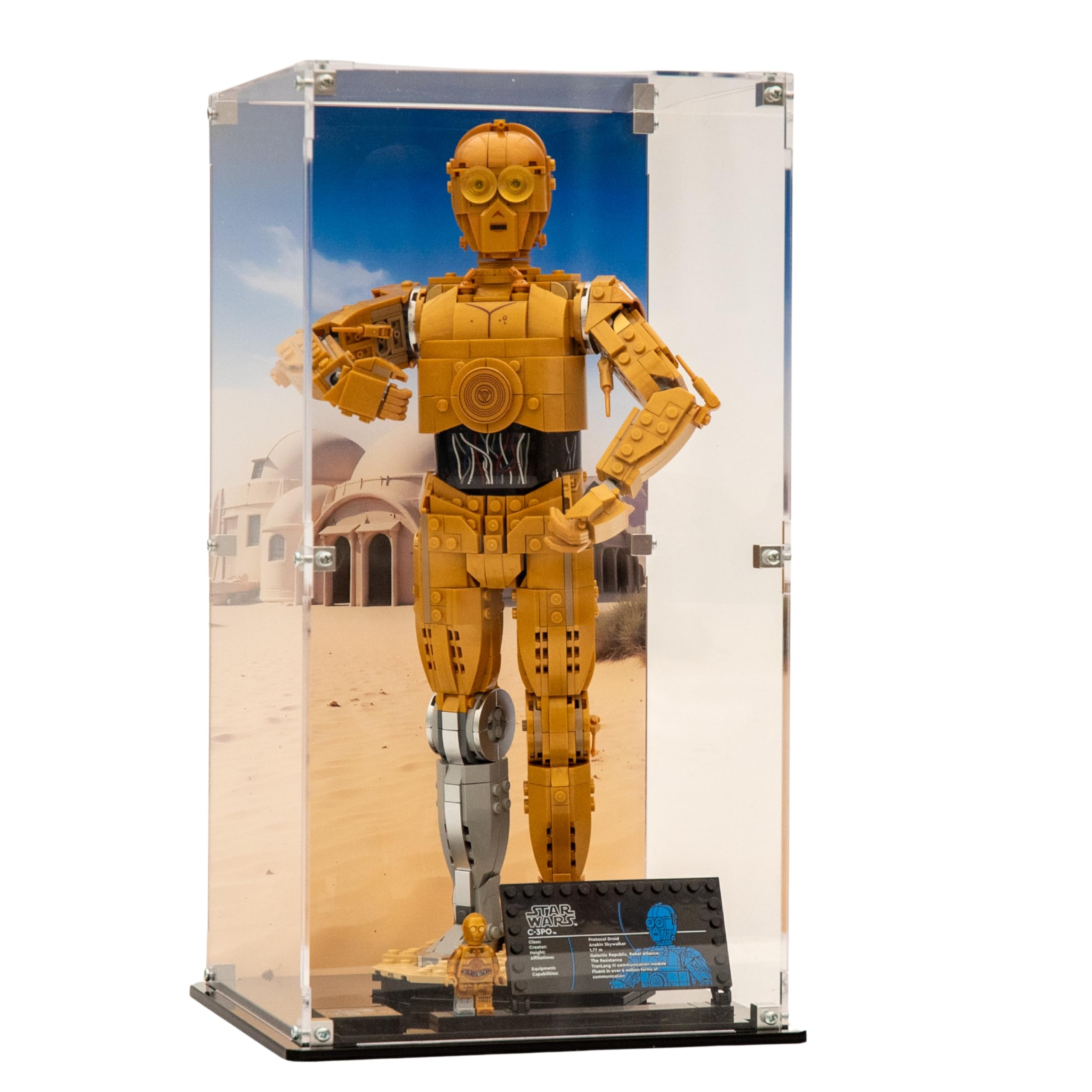 Acrylic Display Case compatible with LEGO® Star Wars C-3PO (75398) (Printed Back Panel)