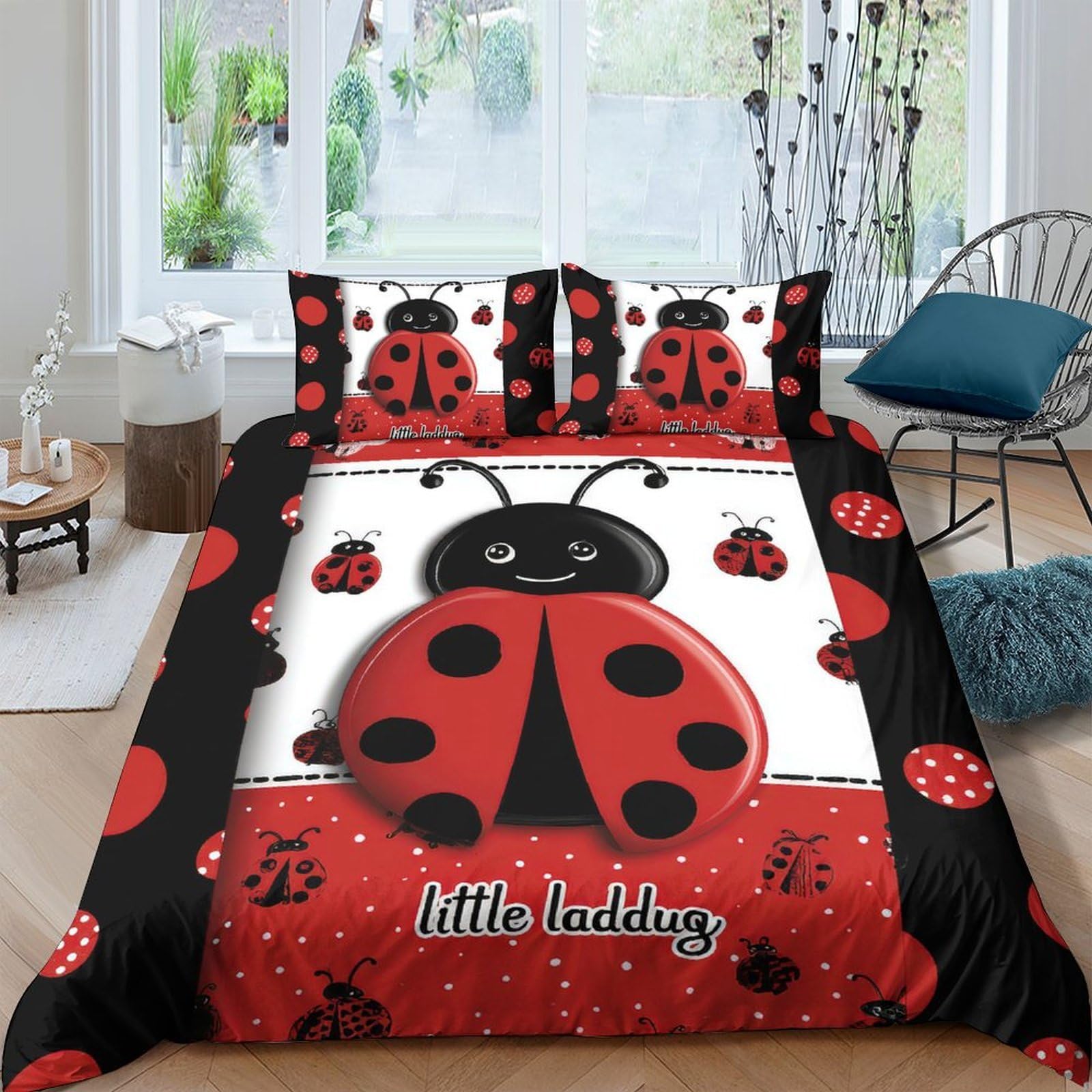 Ctjqhvkz Style-9 3D Printed Ladybug Fitted Sheet Microfiber Soft Breathable Cartoon Beetle Bed Cover For Bedroom Dorm Mattress Protection Decor Single（135X200cm）