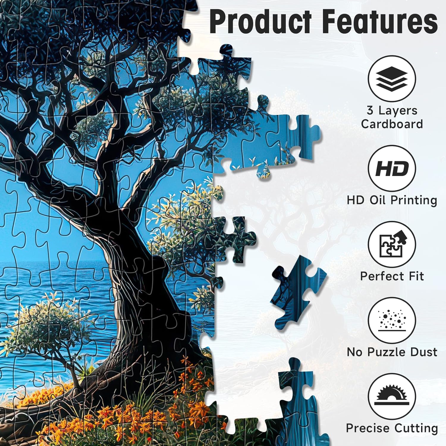 Puzzles for Adults 1000 Pieces with Letters on Back, World in a Bottle Moon Beach Nature Scene, Hard Challenging Jigsaw, 22.8x22.8 Inch Wall Decor, Game Night & Easter