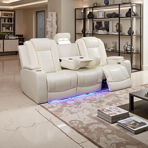 Miniatura 42 de Juego de sofá reclinable eléctrico y sofá biplaza, sofá reclinable de cuero negro con mesa desplegable, muebles de sala de estar, sofá reclinable