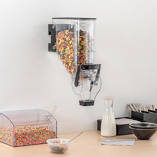 Miniatura 8 de Restaurantware Dispensador de cereales de plástico de 3.5 galones montado en la pared, dispensador de caramelos, alimentos secos negros con soportes