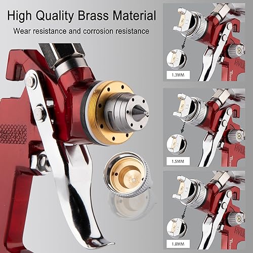 Miniatura 3 de HVLP - Pistola pulverizadora de pintura automotriz, pulverizador de pintura de aire de 0.05/0.06 pulgadas con regulador de aire, 6 coladores de