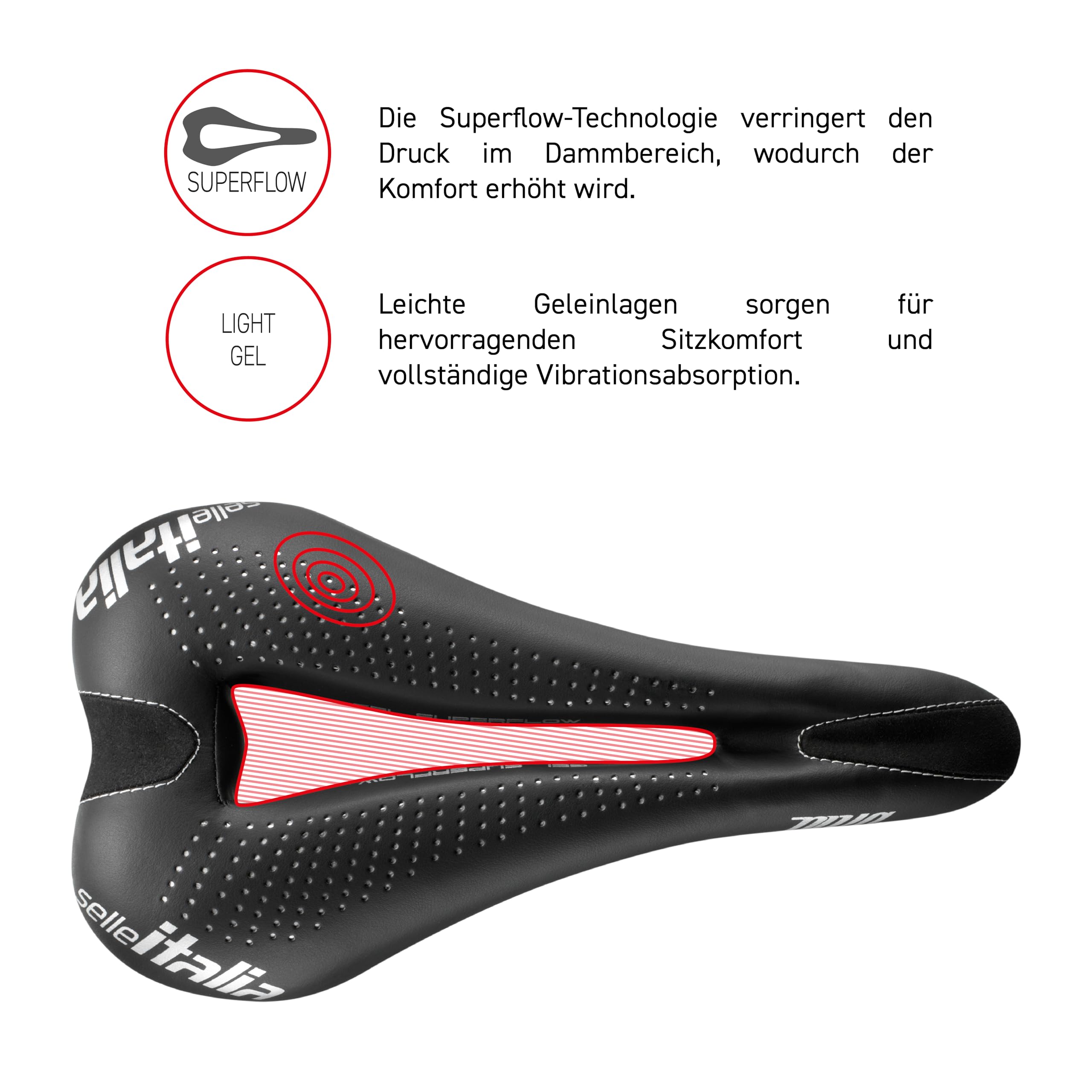 Selle Italia Diva Gel Superflow – Damen Fahrradsattel, Rennrad, komfortabel mit Gel, ergonomisch, Superflow Aussparung, TI 316 Rahmen