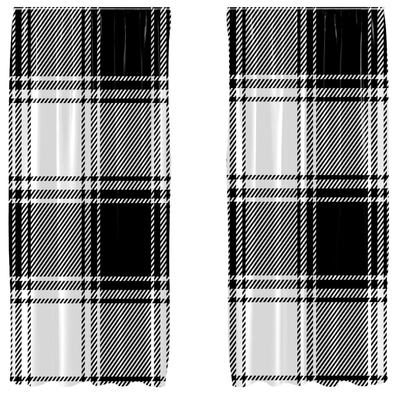 Cortinas opacas a cuadros negros y blancos para habitación, 55x84 pulgadas